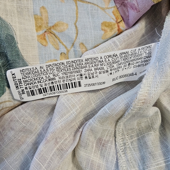 ZARA Floral Parrot Linen Mini Dress M Belted Long Sleeve Size M belt, NEW! - Picture 13 of 16